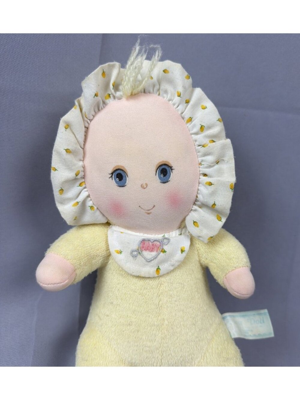 Amtoy Yellow Terrycloth Baby Doll Plush Baby Soft Touch First Doll 1980 11” VTG